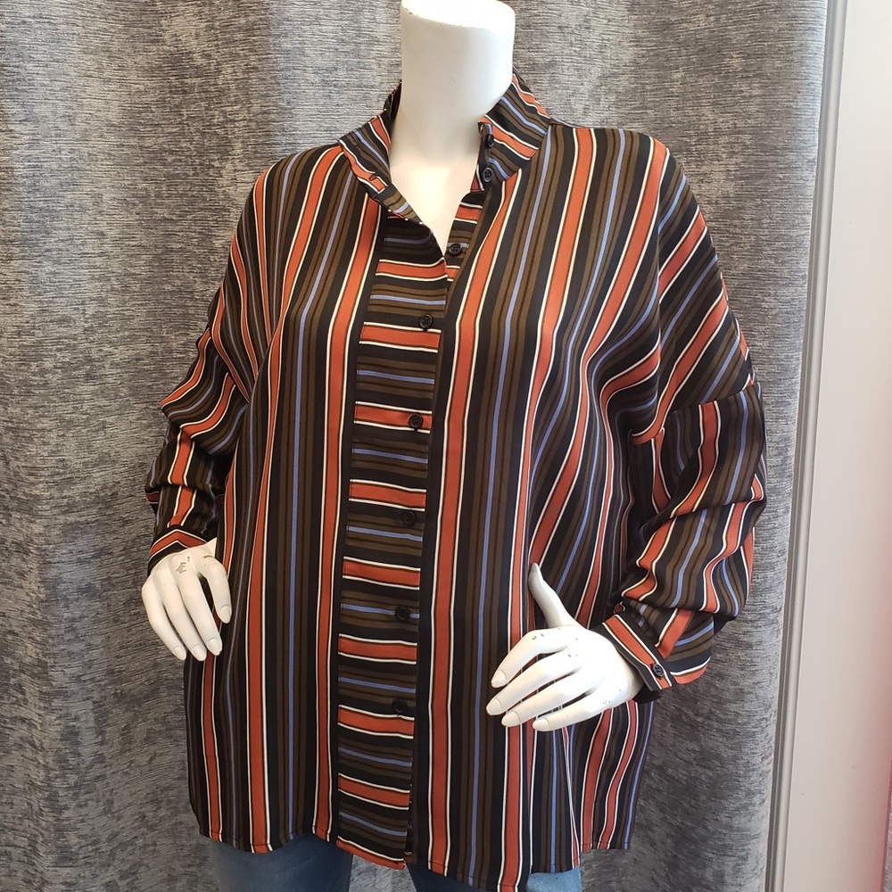 Orange Mixed Stripe Button Front